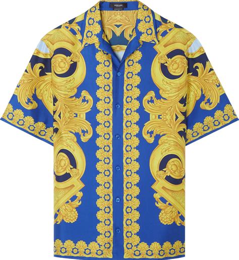 6ix9ine versace shirt|Barocco Silk Shirt Blue,Print .